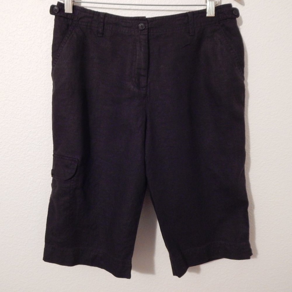 JJill Bermuda Shorts Sz 8 Linen Black Cargo Pocket